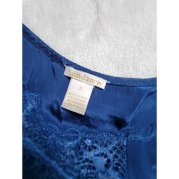 Sundance Womens Royal Blue Short Sleeve Shift Dress Small Front Slit Lace Detail - Picture 3 of 7